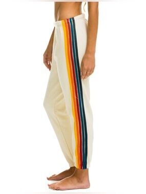 Aviator Nation Cream Sweatpants with Orange and Yellow Stripe